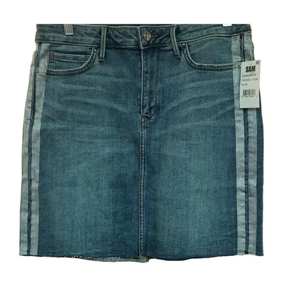 Sam Edelman The Jenny Skirt Vintage Light Denim Silver Side Stripe Sz 10 30 NEW - Picture 1 of 7
